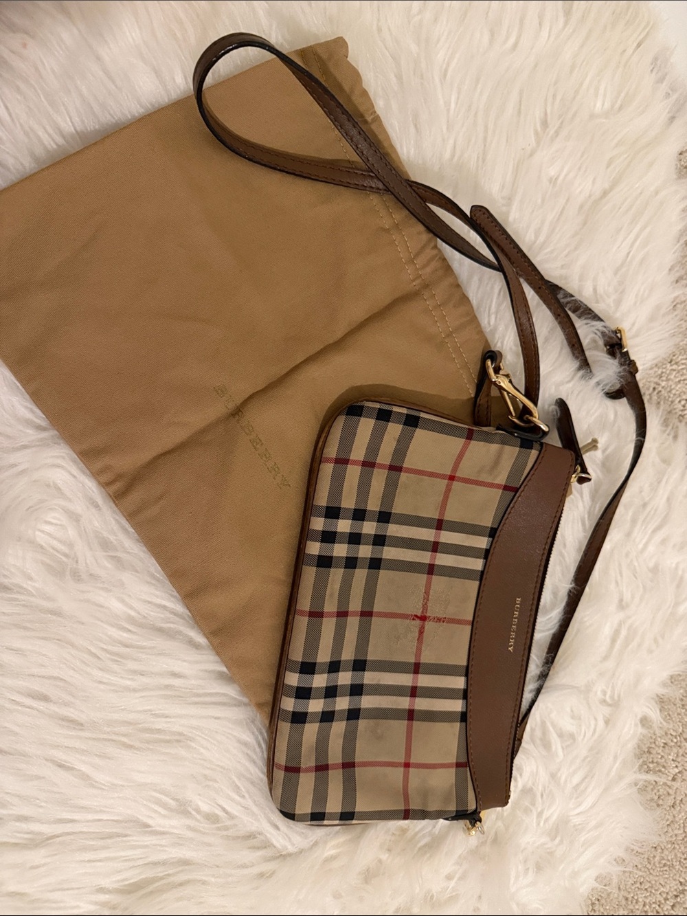 Burberry Tan and Brown Nova Check Crossbody Purse - Picture 1 of 6